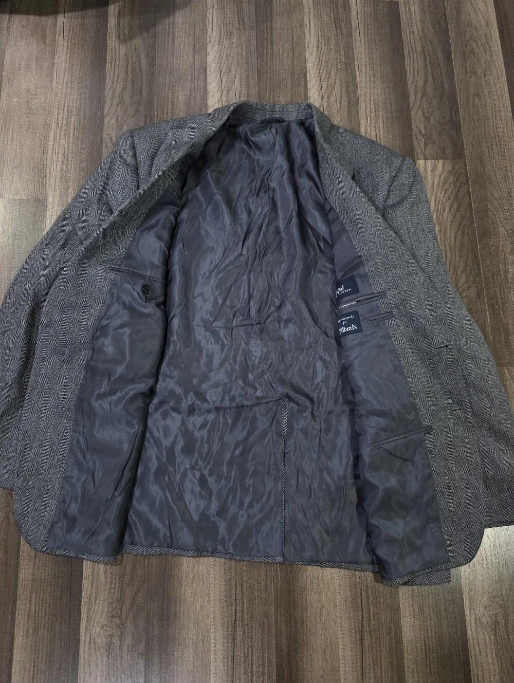 Vintage Ralph Lauren 100% Gray Herringbone Blazer Made In Canada Collegiate. 46R